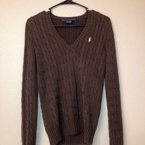 Brown Ralph Lauren Cable-Knit Cotton Sweater